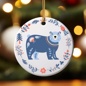 Scandinavian Christmas Ornament, Bear Christmas Ornament, Nordic, Swedish, Folk Art,  Hygee, Christmas Family Keepsake Ornament