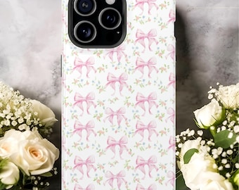 Coquette Phone Case, Pink Bow Floral iPhone MagSafe Tough Case, iPhone Plus, ProMax Case for iPhone 15 14 13 12 11 Coquette Cell Phone Case