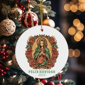 Our Lady of Guadalupe, Feliz Navidad Ornament, Mexican Christmas Tree Ornament, Mexico, Mexican Keepsake Religious Ornament