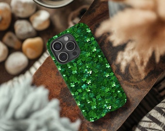 Sequin Shamrock Affect Phone Case, Cute 4 Leaf Clover Phone Case, Gift for Her, Saint Patricks Phone Case, iPhone, Samsung, Pixel Case