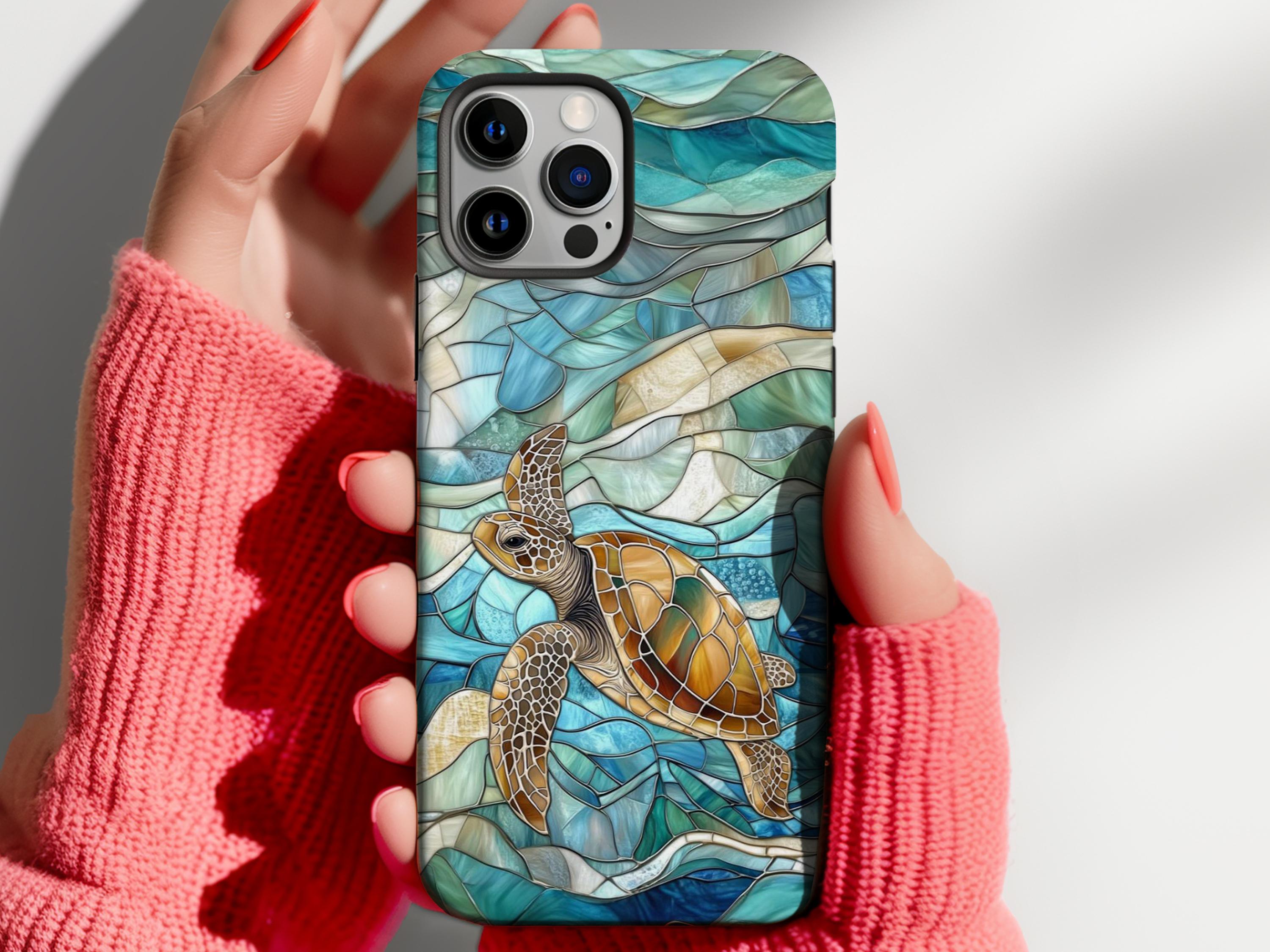 Sea Turtle Phone Case for iPhone Stained Glass Illusion Cell Phone