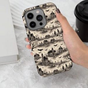 Custom Toile de Jouy Halloween Phone Case, Elegant Spooky Cell Phone Case Trendy accessory, Halloween iPhone 17,  Samsung 24, 25 Phone Cases