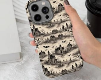 Coque de téléphone Halloween personnalisée Toile de Jouy, élégante coque de téléphone portable effrayante, accessoire tendance, Halloween iPhone 17, Samsung 24, 25 coques de téléphone