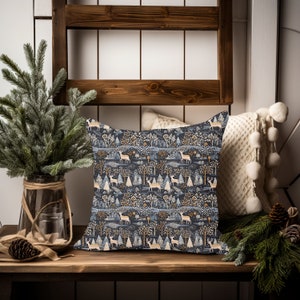 Scandinavian Winter Folk Art, Vintage Nordic Art, Deer in a Forest, Scandi Christmas Design with 3D and Embroidery Effect Pillow and Case