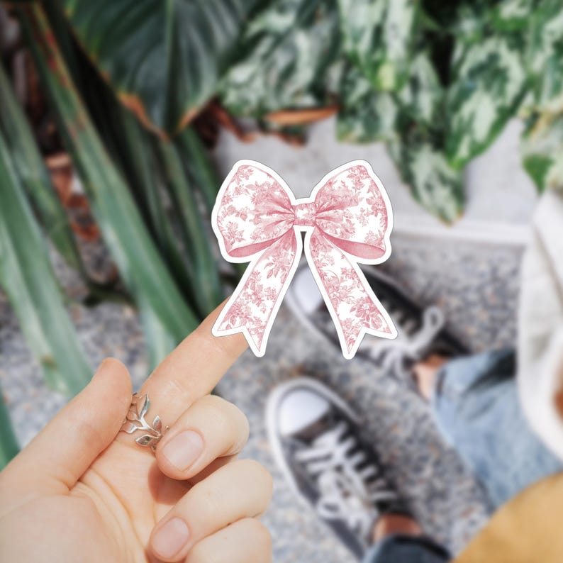 Coquette Sticker, Pink Bow Kiss Cut Sticker, Toile De Jouy Kindle ...