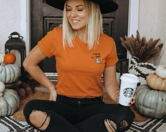 Chemise fantôme brodée, T-shirt fantôme mignon, T-shirt d'Halloween, Haut de la saison effrayante, Chemise fantôme brodée pour femme, T-shirt fantôme brodé mignon