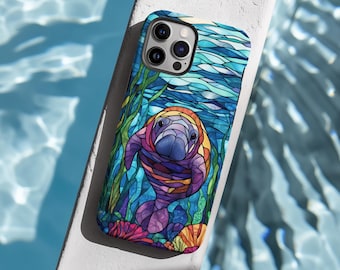 Funda para teléfono con vitral de manatí, estilo Florida Life, regalo vintage estético para amantes de los mantatíes, funda resistente para iPhone 17