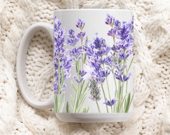 Boho koffiemok lavendel, mok geperste bloemen, natuur mok cottage-core, kopje botanische kruidenthee, flora, tuinliefhebber, cadeau voor haar