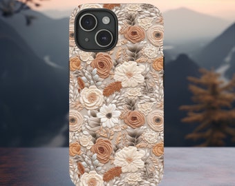 Capa de telefone com bordado falso, capa de telefone Cottage Core Flowers, 3D, efeito de capa de telefone bordado, capa de telefone floral, capa para iPhone, capa Samsung