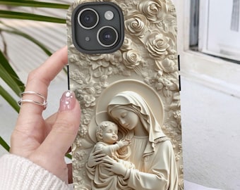 Mother Mary Holding Baby Jesus Phone Case, Christian Phone Case, Catholic Phone Case, iPhone 15 and more, Google Pixel, Samsung Phone Cases