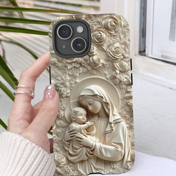 Mother Mary Holding Baby Jesus Phone Case, Christian Phone Case, Catholic Phone Case, iPhone 15 and more, Google Pixel, Samsung Phone Cases