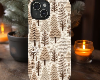 Neutraal telefoonhoesje kerstbomen: imitatieborduurwerk Cottagecore boho