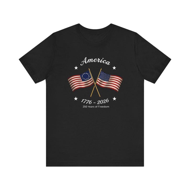 Made in America Shirt, Patriotic USA Flag Tee, America 250th Anniversary T Shirt, 4th of July Matching Family Gift for Semiquincentennial Black