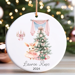 Personalized Christmas Ornament for Little Girl Name Date Bunny Ballerina Ornament Gift for Girl Ceramic Christmas Keepsake Daughter Neice