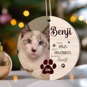 Pet Memorial Ornament, Personalized Cat Memorial Christmas Ornament, Custom Dog Photo Ornament, Pet Portrait Ornament, Pet Loss Gift