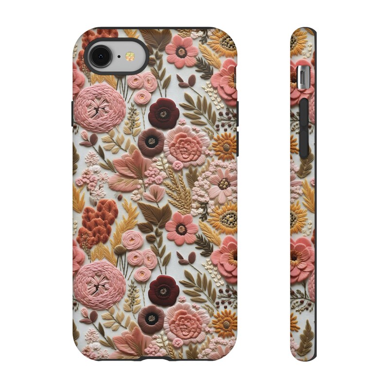 Floral Faux Embroidery Phone case, Boho Flowers, 3D, Embroidered Phone Case Effect, iPhone Case, Samsung Phone Case, Pixel Phone Case, Cute image 6