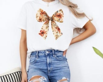 Camisa Coquette, Camiseta con Lazo, Camiseta con Lazo Floral, Top con Lazo Coquette, Camisa de Otoño, Camisas Vintage Comfort Colors ® Tallas S a 4XL
