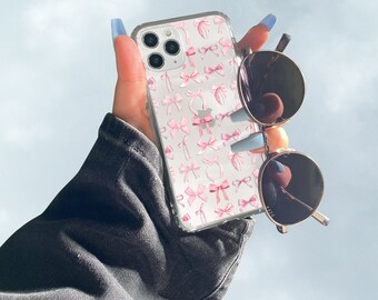 Coquette Phone Case, Pink Bow Cell Phone Case for Samsung and iPhone, Girly Cell Phone Case. Pink Bows Preppy Clear Phone Case, Cute Ribbon
