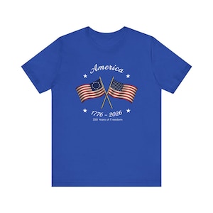 Made in America Shirt, Patriotic USA Flag Tee, America 250th Anniversary T Shirt, 4th of July Matching Family Gift for Semiquincentennial True Royal