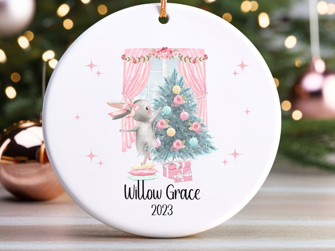 Little Girl Ornament, Bunny Christmas Ornament for Girl, Gift for Girl, Big Sister, Personalized