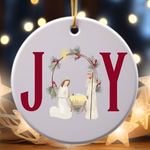 Krippe Weihnachtsverzierung, FREUDE, Jesus der Grund für die Jahreszeit, Christliche Verzierung, Krippen-Weihnachtsgeschenk, Keramikverzierung