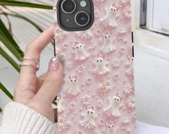 Funda de teléfono coqueta, funda de teléfono rosa de Halloween, funda fantasma linda para iPhone 15 y más, Google Pixel, fundas de teléfono Samsung, funda resistente