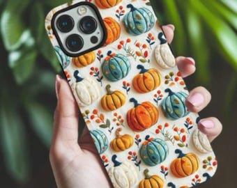 Pumpkin Phone Case, Faux 3D Fall Phone Case, Autumn Floral Phone Case, Cell Phone Case, Aesthetic Tough Case for iPhone, Samsung, Pixel