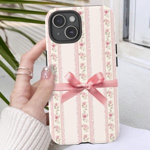 Kokette Handyhülle rosa Blumen rosa Schleife rosa Handyhülle rosa Schleife Geschenk für Mädchen Handyhülle iPhone, Samsung, Pixel