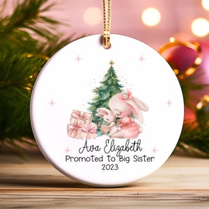 Promoted to Big Sister Christmas Ornament, Personalized Ornament for a Little Girl, Bunny Ornament, Cute for a Big Sister, Gift for a Girl