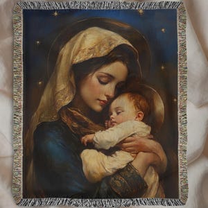 Mary Mother Gift Set Catholic Room Decor Throw Blanket Baby Nursery Wall Hanging Blessed Virgin Religious Art Home Gift Christmas Mom Faith