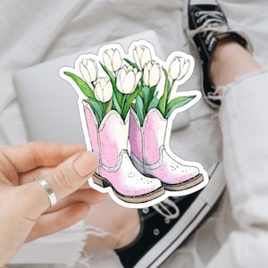 Pink Cowgirl Boots Tulips, Coquette Cowgirl Girly Western, Coastal Cowgirl, Cosmic Cowgirl Stickers, Laptop Sticker, Kindle, Vinyl Decal