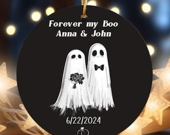Ghost Wedding Couple Gift, Halloween Ornament, Christmas Ornament, Personalized Couple Ornament, Forever my Boo, Ceramic Ornament