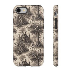 Funda de Halloween con diseño de Toile de Jouy, diseño gótico de esqueleto personalizado, funda protectora gótica para iPhone 17, Samsung 24 y 25 imagen 9