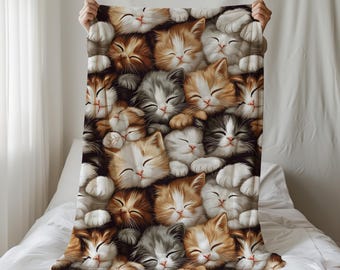 Cat Lover Blanket Velveteen and Sherpa Fleece Throw Blankets Cute Kittens Snuggled Together Cozy Blanket Soft Sofa Blanket Cat Owner Gift