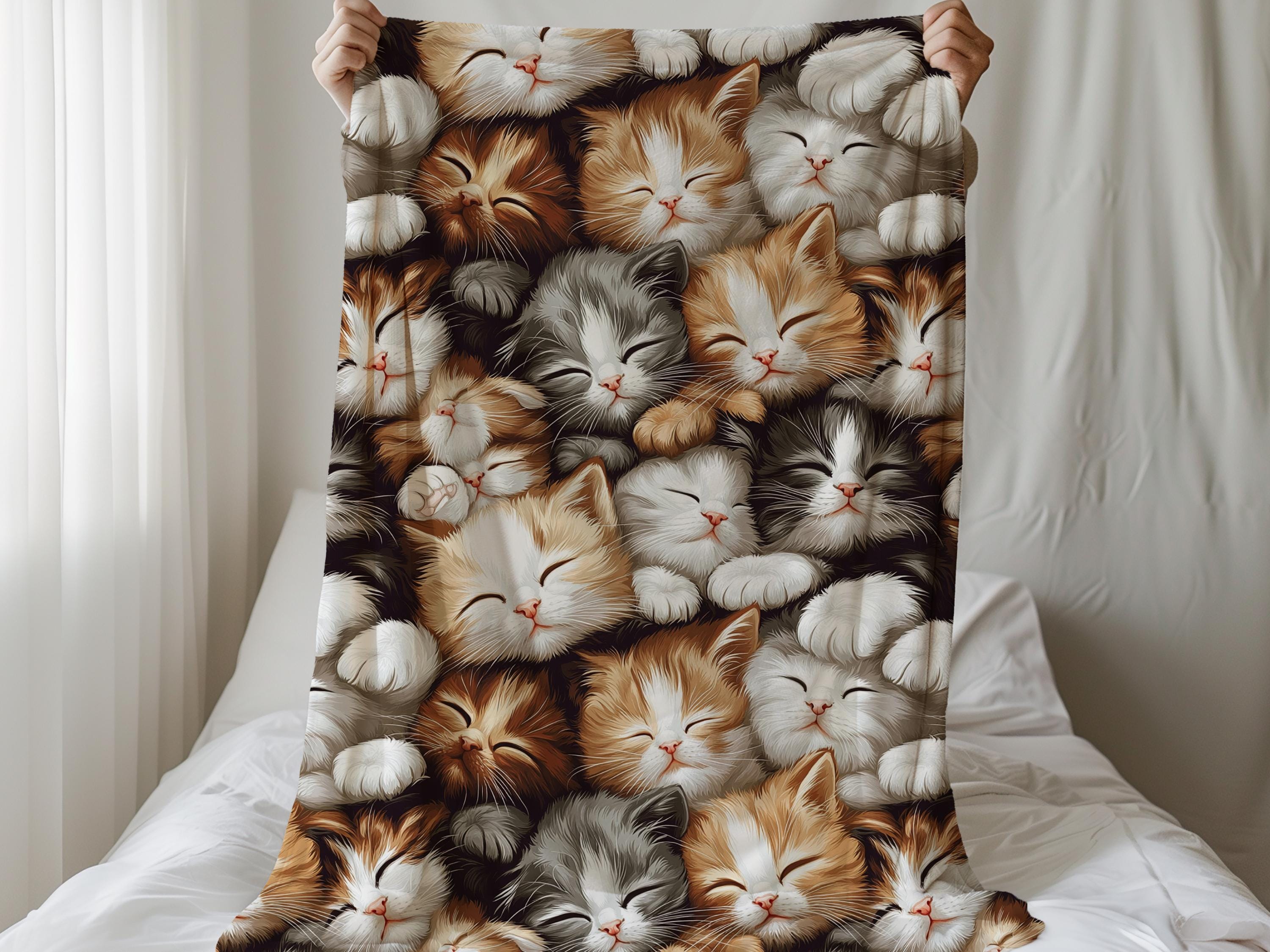 Cat Lover Blanket Velveteen and Sherpa Fleece Throw Blankets Cute