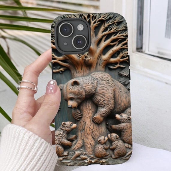 Cell Phone Case Carved Wood 3D Effect Bear Baby Bears Forest Phone Case for  Nature Lovers Hikers Camping Phone Case iPhone 17, Samsung 26 - Etsy Canada