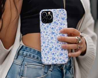 Funda para teléfono con estampado floral Toile de Jouy azul, resistente a los golpes, para iPhone y Samsung, regalo para ella, bonito accesorio femenino