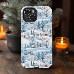 3D Winter Village Embroidery Phone case, Snow, Christmas Village Holiday, Cozy Winter Case, Christmas Gift, iPhone, Samsung, Google Pixel