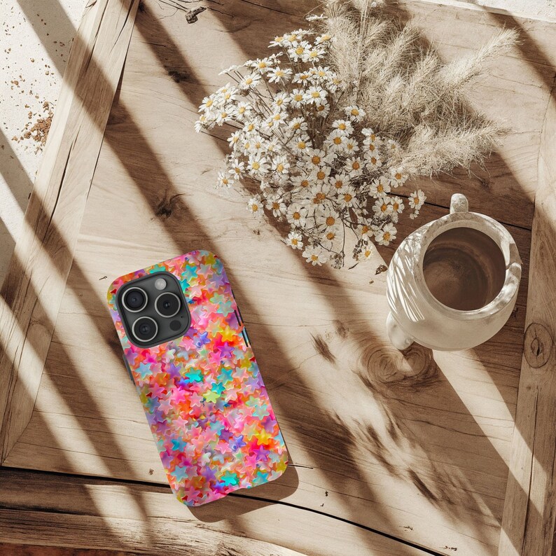 Summer Phone Case, Neon Stars Faux 3D Cell Phone Case, Unique Phone Cover, Cute iPhone 15 and more, Google Pixel, Samsung Phone Cases
