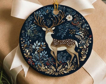 Scandinavian Deer Christmas Ornament Hygge Christmas Decor Nordic Folk Art Reindeer Ornament Ceramic Woodland Ornament Exchange Gift