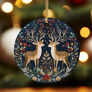 Scandinavian Christmas Ornament, Vintage Nordic, Scandinavian, Nordic, Swedish Folk Art, Reindeer, Scandinavian Couple Keepsake Ornament