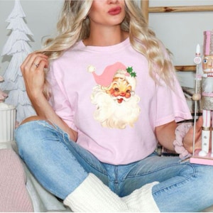 Comfort Colors® Christmas Shirt, Pink Santa Retro Christmas Tshirt, Vintage Santa Shirt, Pink Christmas Tee, Vintage Christmas Shirt