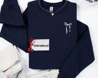 Bow Coquette Embroidered Sweatshirt, Bow Minimalist Crewneck, Ribbon Sweatshirt Coquette Aesthetic Sweater Trendy Bow Sweatshirt