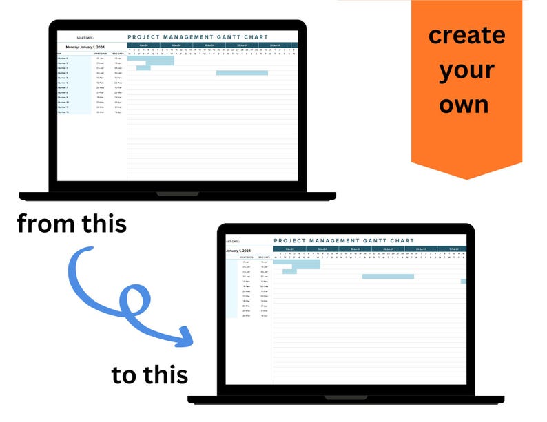 Project Management Gantt Chart Template, Google Sheets Planner for ...