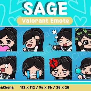 Cute Sage Twitch Discord Emote Bundle | Valorant Agent Emotes | Digital Download