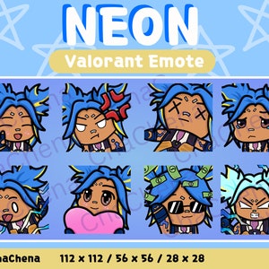Cute Neon Twitch Discord Emote Bundle | Valorant Agent Emotes | Digital Download