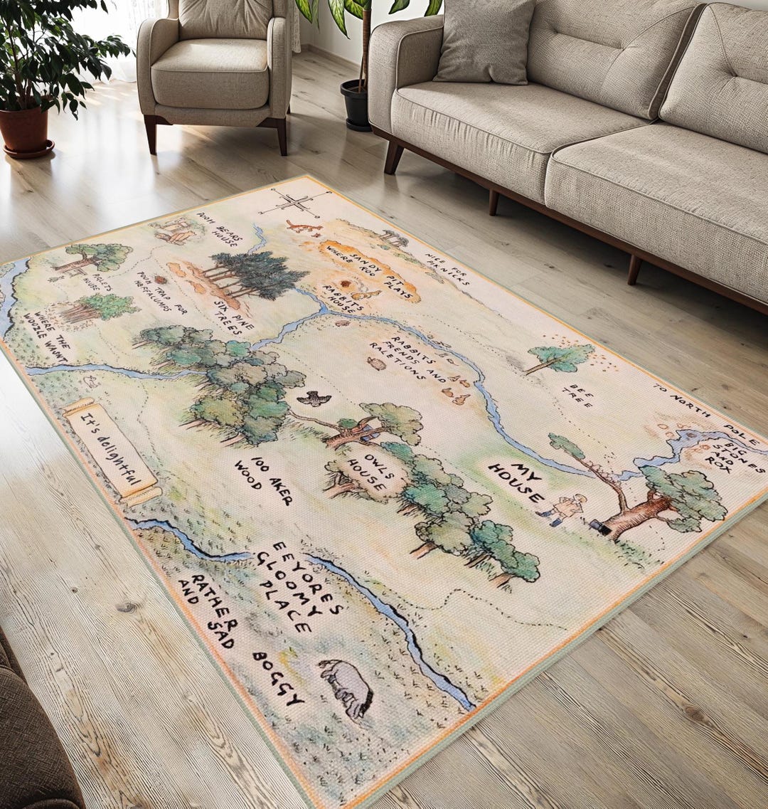 Classic Winnie the Pooh Rug, Woodland Map Rug, Non-slip Hundred Acre ...