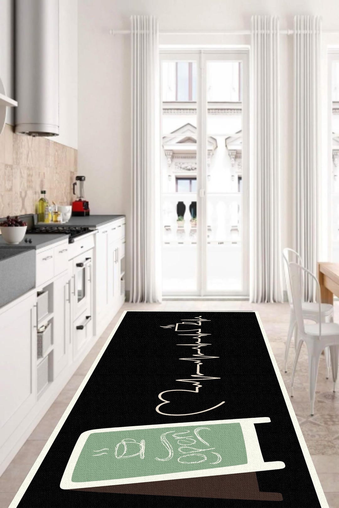 Black Kitchen Runner Rug, Nonslip Long Runner for Kitchen, Modern Dark