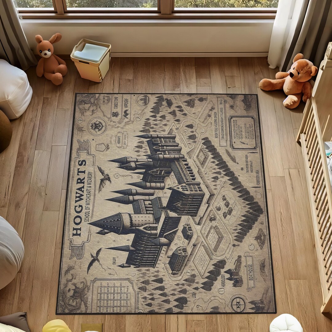 Wizarding School Fantasy Map Rug, Witchcraft Rug, Hogwards Rug, School ...