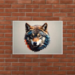 Poster del lupo mistico: arte animale stilizzata con accenti di colore | Decorazione murale moderna per gli amanti della natura e degli animali